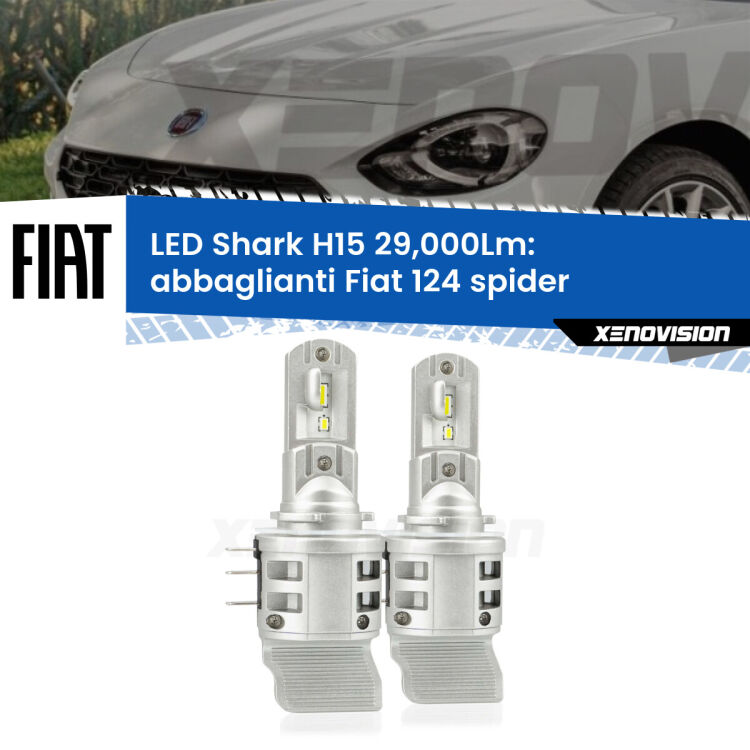 <strong>Kit abbaglianti LED per Fiat 124 spider</strong>  2016 in poi. Lampade <strong>H15</strong> doppia funzione (diurne + abbaglianti) Canbus modello Shark Xenovision.