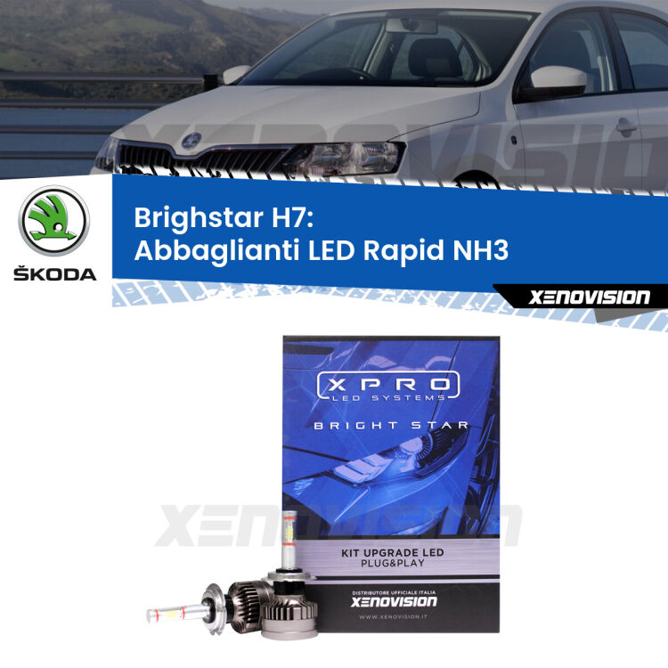 <strong>Kit LED abbaglianti per Skoda Rapid</strong> NH3 2017 -2021. </strong>Include due lampade Canbus H7 Brightstar da 24,000 Lumen. Qualità Massima.