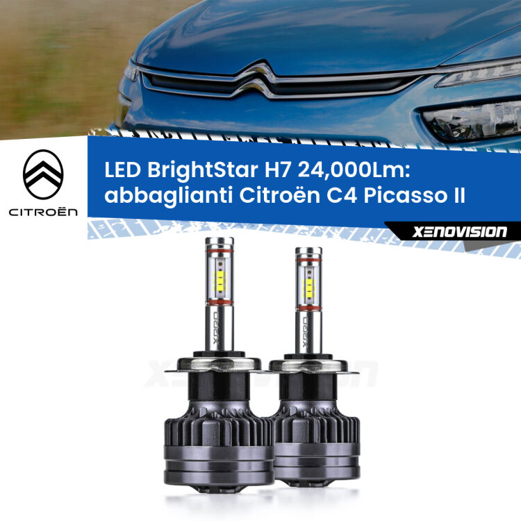 <strong>Kit LED abbaglianti per Citroën C4 Picasso</strong> II 2013 in poi. </strong>Include due lampade Canbus H7 Brightstar da 24,000 Lumen. Qualità Massima.