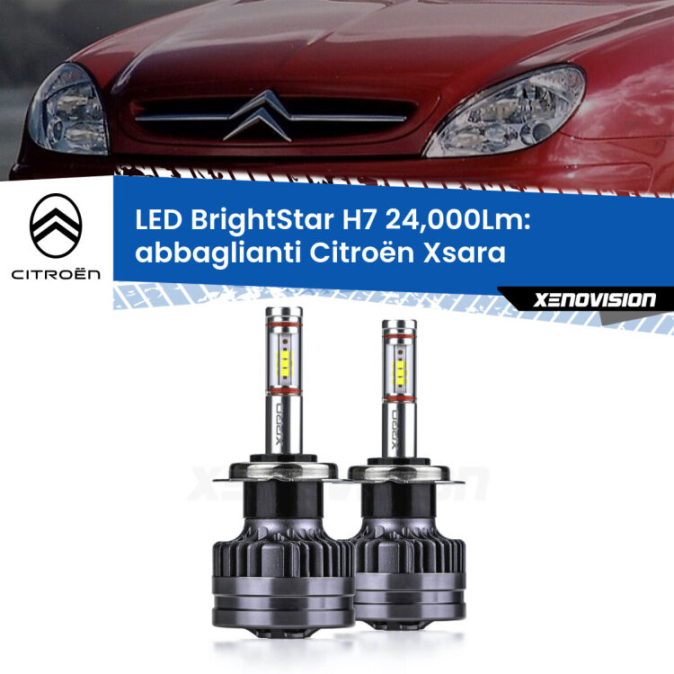 <strong>Kit LED abbaglianti per Citroën Xsara</strong>  a parabola doppia. </strong>Include due lampade Canbus H7 Brightstar da 24,000 Lumen. Qualità Massima.