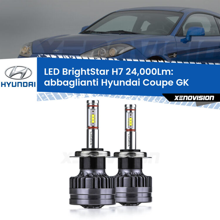 <strong>Kit LED abbaglianti per Hyundai Coupe</strong> GK 2002 -2009. </strong>Include due lampade Canbus H7 Brightstar da 24,000 Lumen. Qualità Massima.