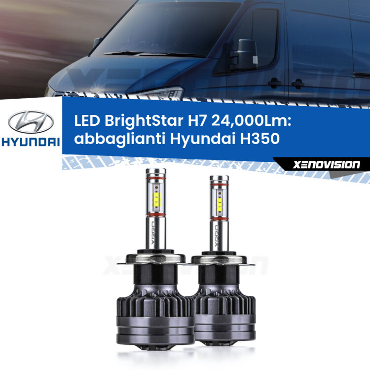 <strong>Kit LED abbaglianti per Hyundai H350</strong>  2015 in poi. </strong>Include due lampade Canbus H7 Brightstar da 24,000 Lumen. Qualità Massima.