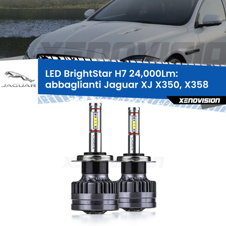 <strong>Kit LED abbaglianti per Jaguar XJ</strong> X350, X358 2003 -2009. </strong>Include due lampade Canbus H7 Brightstar da 24,000 Lumen. Qualità Massima.