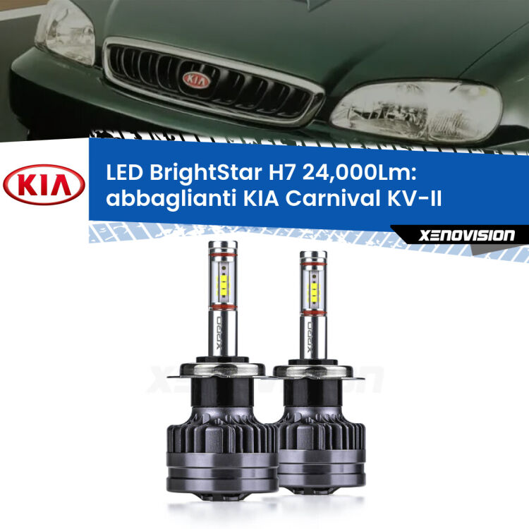 <strong>Kit LED abbaglianti per KIA Carnival</strong> KV-II 1998 -2004. </strong>Include due lampade Canbus H7 Brightstar da 24,000 Lumen. Qualità Massima.