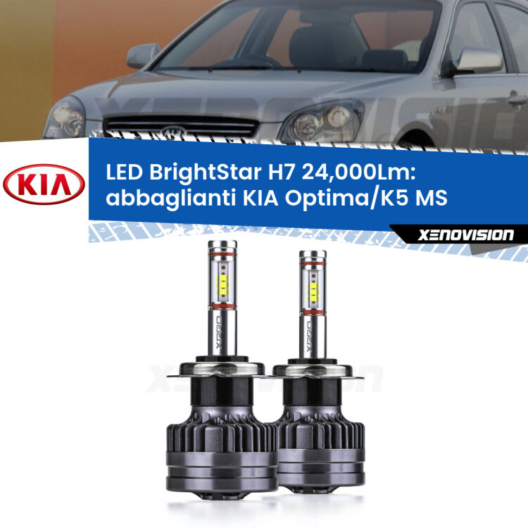 <strong>Kit LED abbaglianti per KIA Optima/K5</strong> MS 2000 -2004. </strong>Include due lampade Canbus H7 Brightstar da 24,000 Lumen. Qualità Massima.