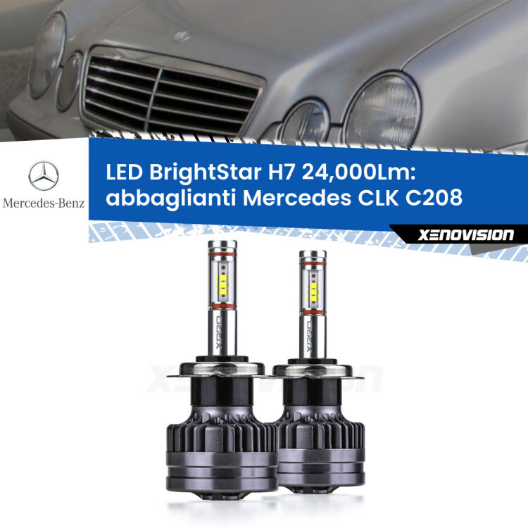 <strong>Kit LED abbaglianti per Mercedes CLK</strong> C208 1997 -2002. </strong>Include due lampade Canbus H7 Brightstar da 24,000 Lumen. Qualità Massima.