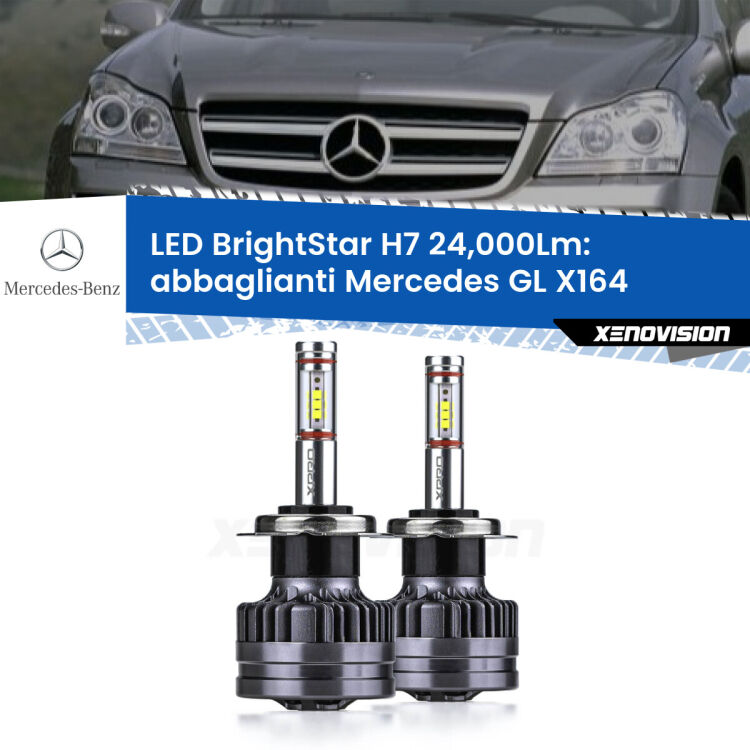 <strong>Kit LED abbaglianti per Mercedes GL</strong> X164 2006 -2012. </strong>Include due lampade Canbus H7 Brightstar da 24,000 Lumen. Qualità Massima.