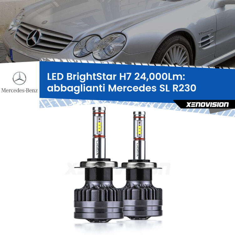 <strong>Kit LED abbaglianti per Mercedes SL</strong> R230 2001-2012. </strong>Include due lampade Canbus H7 Brightstar da 24,000 Lumen. Qualità Massima.