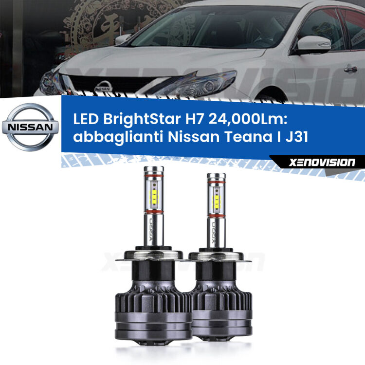 <strong>Kit LED abbaglianti per Nissan Teana I</strong> J31 2003 -2008. </strong>Include due lampade Canbus H7 Brightstar da 24,000 Lumen. Qualità Massima.