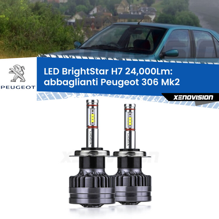 <strong>Kit LED abbaglianti per Peugeot 306</strong> Mk2 1997 -1999. </strong>Include due lampade Canbus H7 Brightstar da 24,000 Lumen. Qualità Massima.