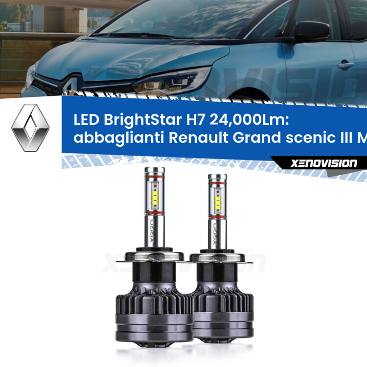 <strong>Kit LED abbaglianti per Renault Grand scenic III</strong> Mk3 2009 -2015. </strong>Include due lampade Canbus H7 Brightstar da 24,000 Lumen. Qualità Massima.