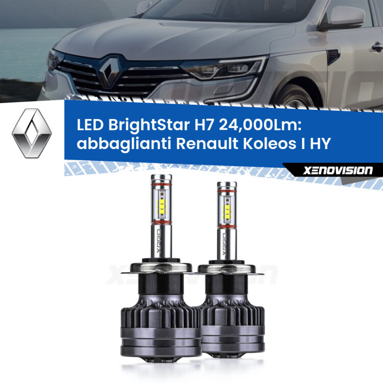 <strong>Kit LED abbaglianti per Renault Koleos I</strong> HY 2006 -2015. </strong>Include due lampade Canbus H7 Brightstar da 24,000 Lumen. Qualità Massima.