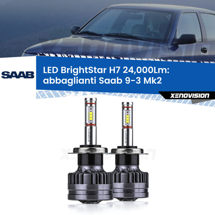 <strong>Kit LED abbaglianti per Saab 9-3</strong> Mk2 2003 -2007. </strong>Include due lampade Canbus H7 Brightstar da 24,000 Lumen. Qualità Massima.