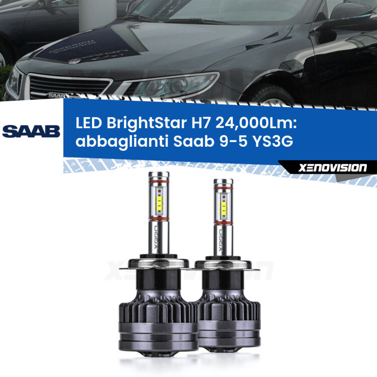 <strong>Kit LED abbaglianti per Saab 9-5</strong> YS3G 2010 -2012. </strong>Include due lampade Canbus H7 Brightstar da 24,000 Lumen. Qualità Massima.