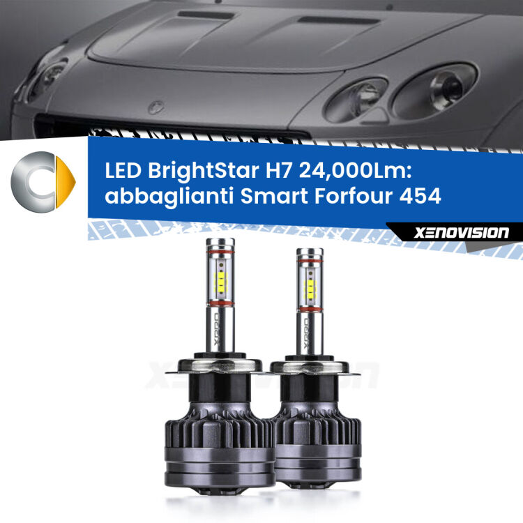 <strong>Kit LED abbaglianti per Smart Forfour</strong> 454 2004 -2006. </strong>Include due lampade Canbus H7 Brightstar da 24,000 Lumen. Qualità Massima.