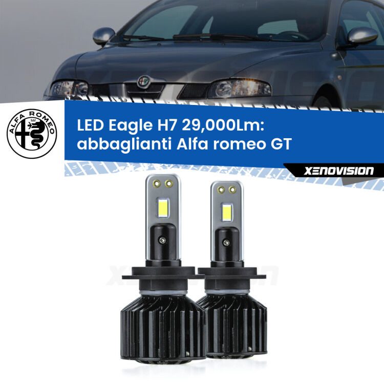 <strong>Kit abbaglianti LED specifico per Alfa romeo GT</strong>  2003 -2010. Lampade <strong>H7</strong> Canbus da 29.000Lumen di luminosità modello Eagle Xenovision.