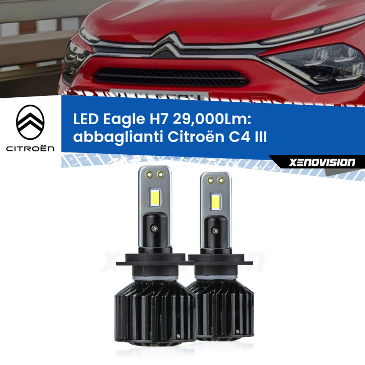 <strong>Kit abbaglianti LED specifico per Citroën C4</strong> III 2020 in poi. Lampade <strong>H7</strong> Canbus da 29.000Lumen di luminosità modello Eagle Xenovision.