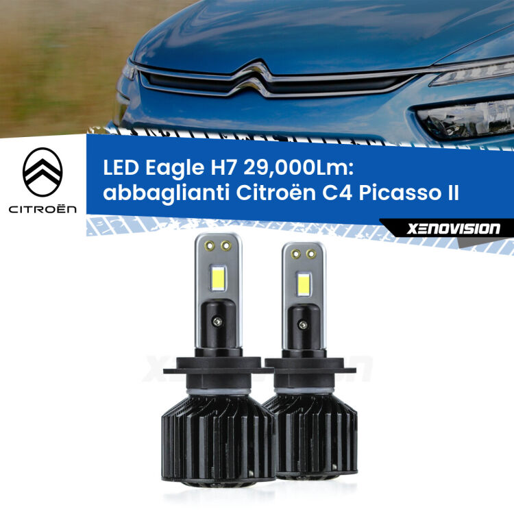 <strong>Kit abbaglianti LED specifico per Citroën C4 Picasso</strong> II 2013 in poi. Lampade <strong>H7</strong> Canbus da 29.000Lumen di luminosità modello Eagle Xenovision.