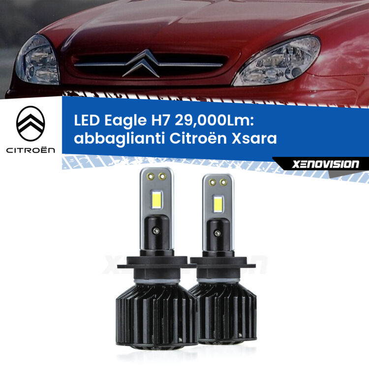 <strong>Kit abbaglianti LED specifico per Citroën Xsara</strong>  a parabola doppia. Lampade <strong>H7</strong> Canbus da 29.000Lumen di luminosità modello Eagle Xenovision.