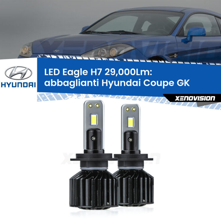 <strong>Kit abbaglianti LED specifico per Hyundai Coupe</strong> GK 2002 -2009. Lampade <strong>H7</strong> Canbus da 29.000Lumen di luminosità modello Eagle Xenovision.