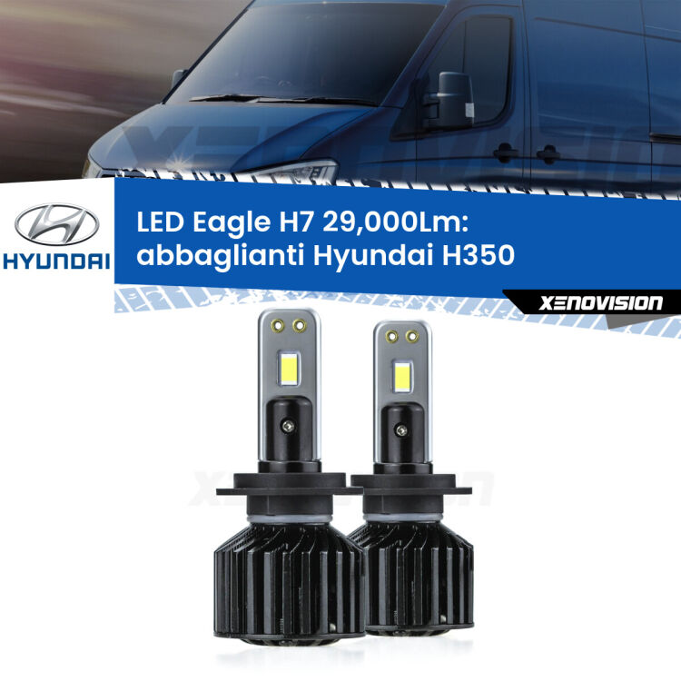 <strong>Kit abbaglianti LED specifico per Hyundai H350</strong>  2015 in poi. Lampade <strong>H7</strong> Canbus da 29.000Lumen di luminosità modello Eagle Xenovision.