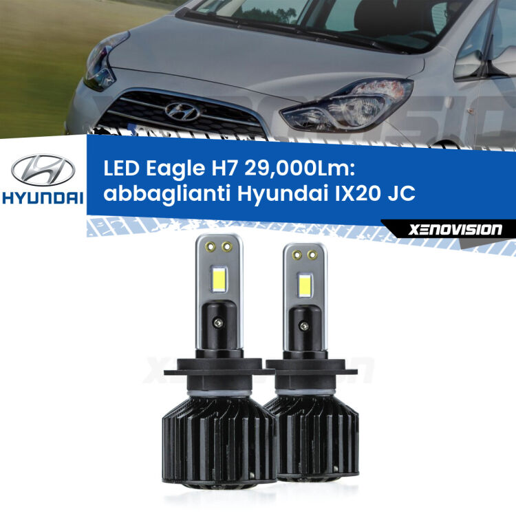 <strong>Kit abbaglianti LED specifico per Hyundai IX20</strong> JC 2010 in poi. Lampade <strong>H7</strong> Canbus da 29.000Lumen di luminosità modello Eagle Xenovision.