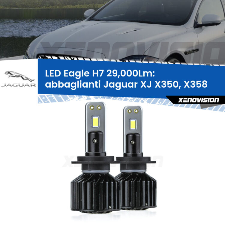 <strong>Kit abbaglianti LED specifico per Jaguar XJ</strong> X350, X358 2003 -2009. Lampade <strong>H7</strong> Canbus da 29.000Lumen di luminosità modello Eagle Xenovision.