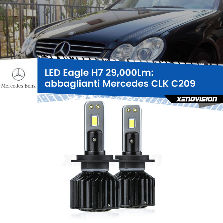 <strong>Kit abbaglianti LED specifico per Mercedes CLK</strong> C209 2002 -2009. Lampade <strong>H7</strong> Canbus da 29.000Lumen di luminosità modello Eagle Xenovision.