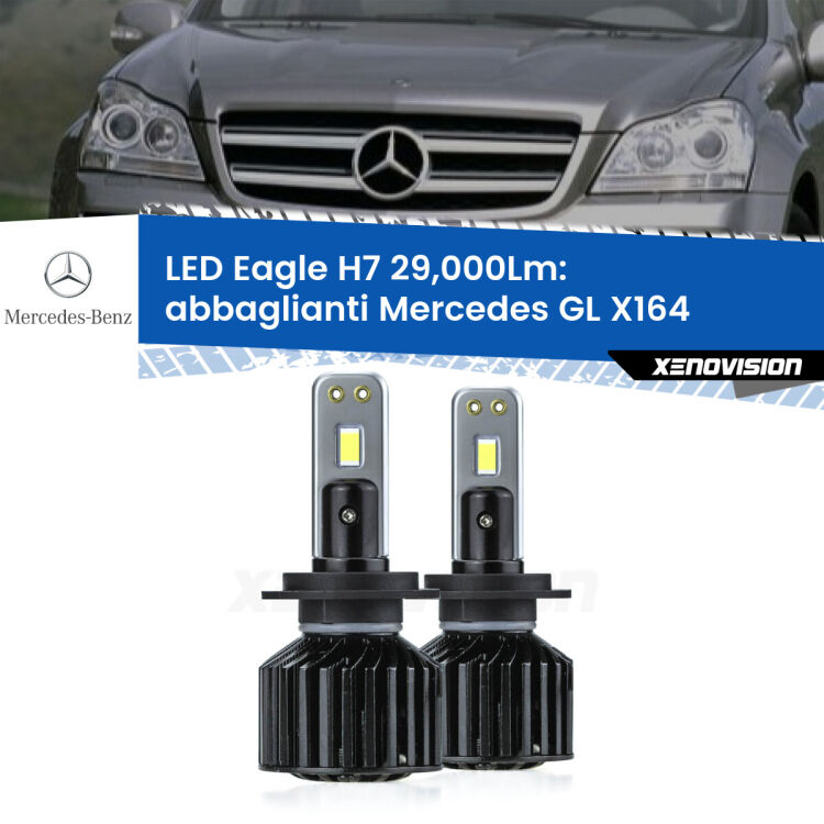 <strong>Kit abbaglianti LED specifico per Mercedes GL</strong> X164 2006 -2012. Lampade <strong>H7</strong> Canbus da 29.000Lumen di luminosità modello Eagle Xenovision.