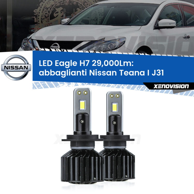 <strong>Kit abbaglianti LED specifico per Nissan Teana I</strong> J31 2003 -2008. Lampade <strong>H7</strong> Canbus da 29.000Lumen di luminosità modello Eagle Xenovision.