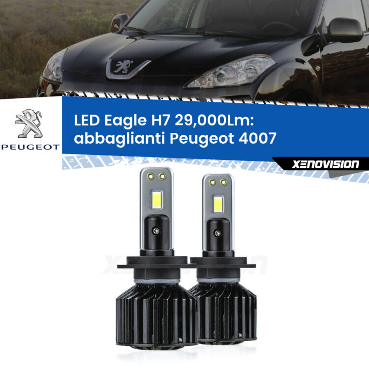 <strong>Kit abbaglianti LED specifico per Peugeot 4007</strong>  2007 -2012. Lampade <strong>H7</strong> Canbus da 29.000Lumen di luminosità modello Eagle Xenovision.