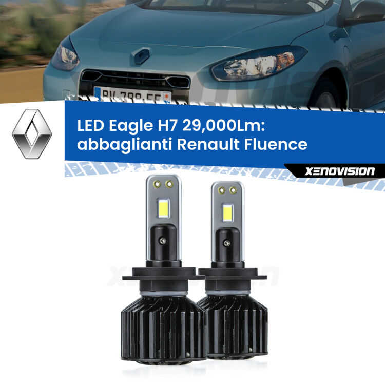 <strong>Kit abbaglianti LED specifico per Renault Fluence</strong>  2010 -2015. Lampade <strong>H7</strong> Canbus da 29.000Lumen di luminosità modello Eagle Xenovision.