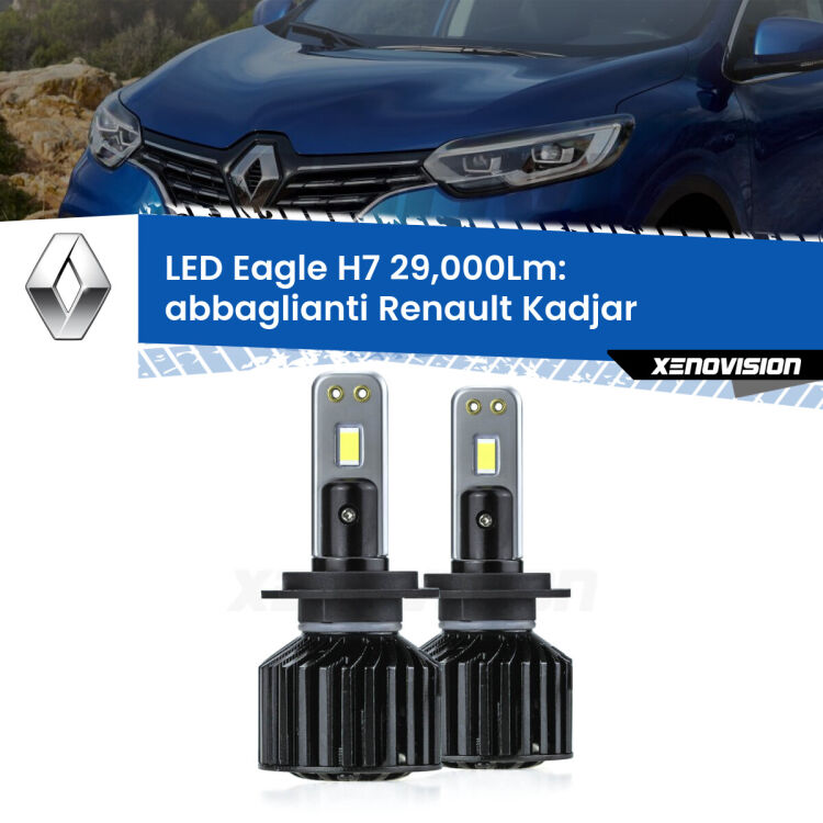 <strong>Kit abbaglianti LED specifico per Renault Kadjar</strong>  2015 -2022. Lampade <strong>H7</strong> Canbus da 29.000Lumen di luminosità modello Eagle Xenovision.