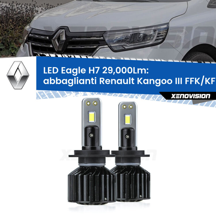 <strong>Kit abbaglianti LED specifico per Renault Kangoo III</strong> FFK/KFK 2021 in poi. Lampade <strong>H7</strong> Canbus da 29.000Lumen di luminosità modello Eagle Xenovision.