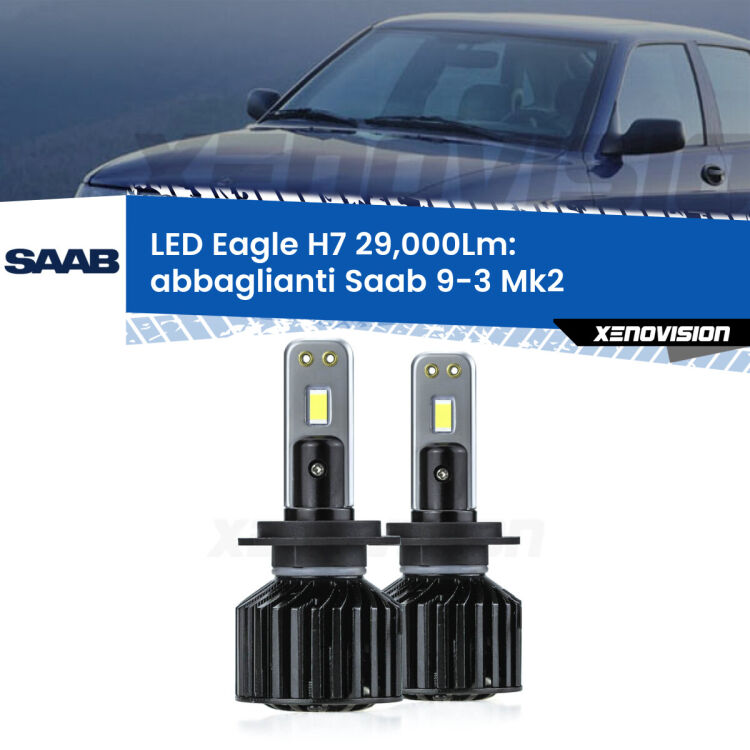 <strong>Kit abbaglianti LED specifico per Saab 9-3</strong> Mk2 2003 -2007. Lampade <strong>H7</strong> Canbus da 29.000Lumen di luminosità modello Eagle Xenovision.