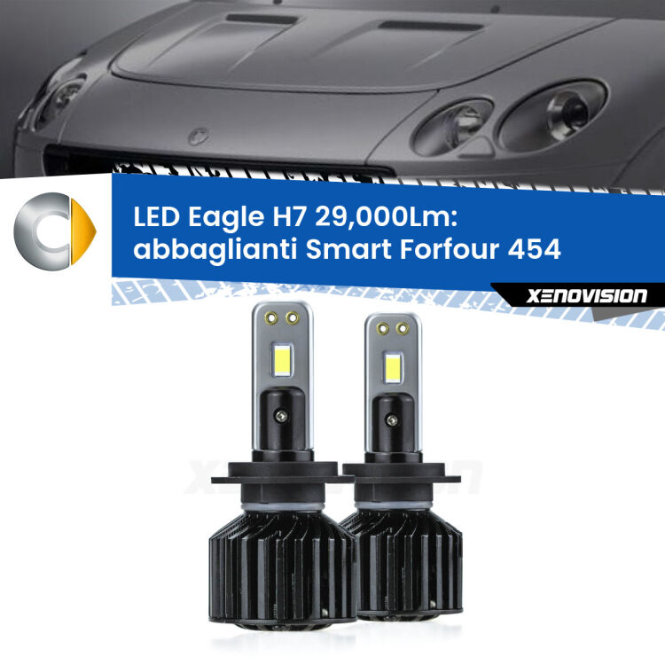 <strong>Kit abbaglianti LED specifico per Smart Forfour</strong> 454 2004 -2006. Lampade <strong>H7</strong> Canbus da 29.000Lumen di luminosità modello Eagle Xenovision.