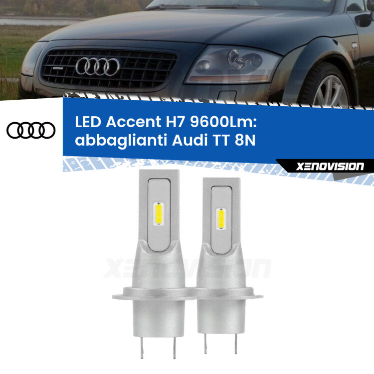 <strong>Kit LED Abbaglianti per Audi TT</strong> 8N 1998 -2006.</strong> Coppia lampade <strong>H7</strong> senza ventola e ultracompatte per installazioni in fari senza spazi.