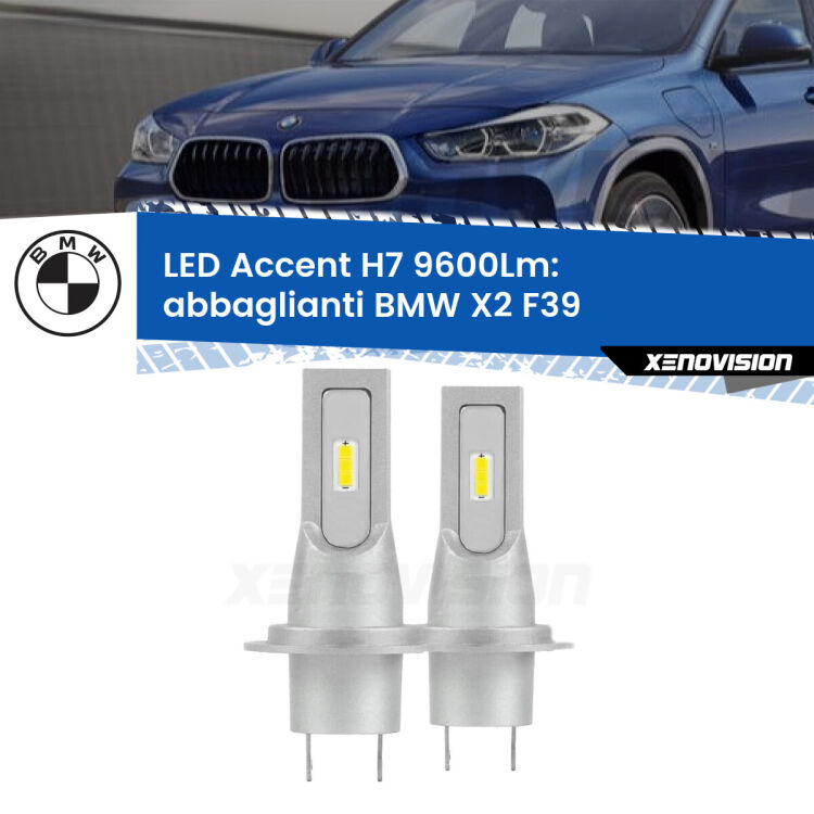 <strong>Kit LED Abbaglianti per BMW X2</strong> F39 2017 in poi.</strong> Coppia lampade <strong>H7</strong> senza ventola e ultracompatte per installazioni in fari senza spazi.