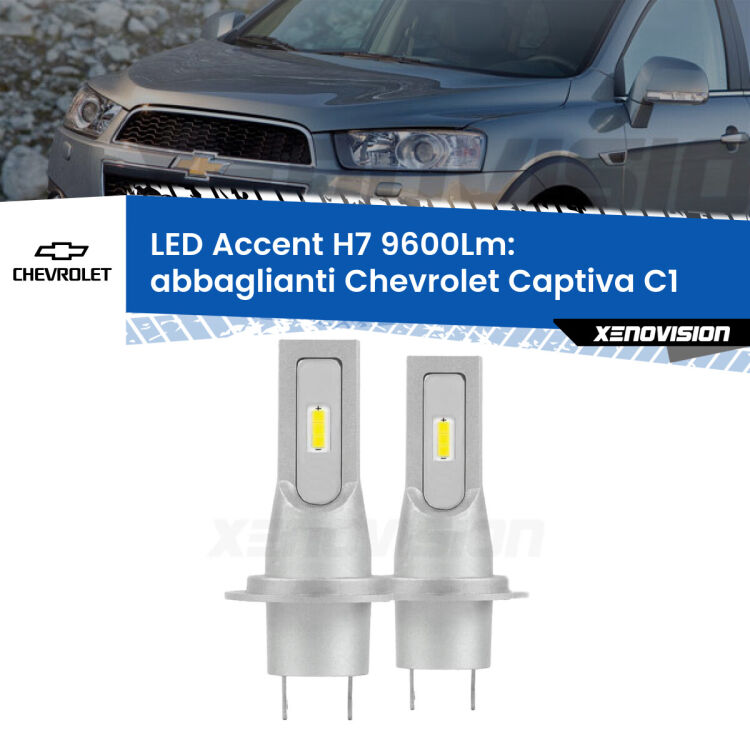 <strong>Kit LED Abbaglianti per Chevrolet Captiva</strong> C1 2016 -2018.</strong> Coppia lampade <strong>H7</strong> senza ventola e ultracompatte per installazioni in fari senza spazi.