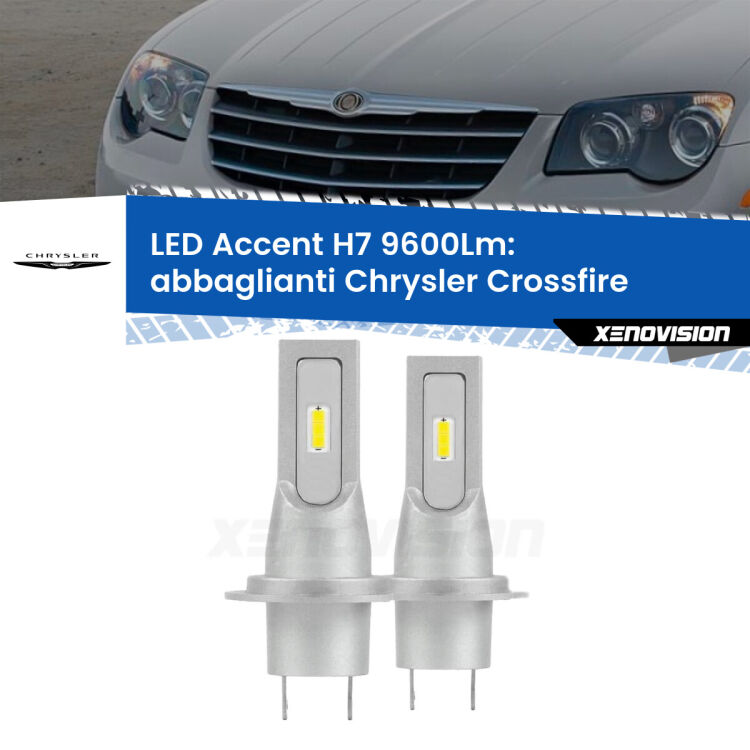 <strong>Kit LED Abbaglianti per Chrysler Crossfire</strong>  2003 -2007.</strong> Coppia lampade <strong>H7</strong> senza ventola e ultracompatte per installazioni in fari senza spazi.