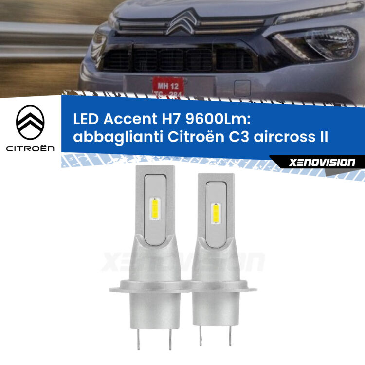 <strong>Kit LED Abbaglianti per Citroën C3 aircross</strong> II 2024 in poi.</strong> Coppia lampade <strong>H7</strong> senza ventola e ultracompatte per installazioni in fari senza spazi.