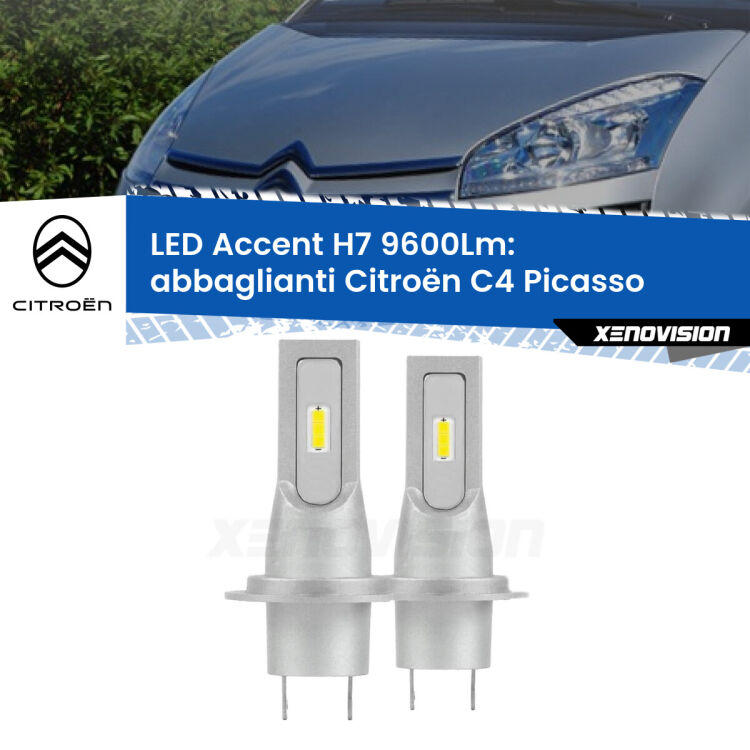 <strong>Kit LED Abbaglianti per Citroën C4 Picasso</strong>  con fari Bi-Xenon.</strong> Coppia lampade <strong>H7</strong> senza ventola e ultracompatte per installazioni in fari senza spazi.