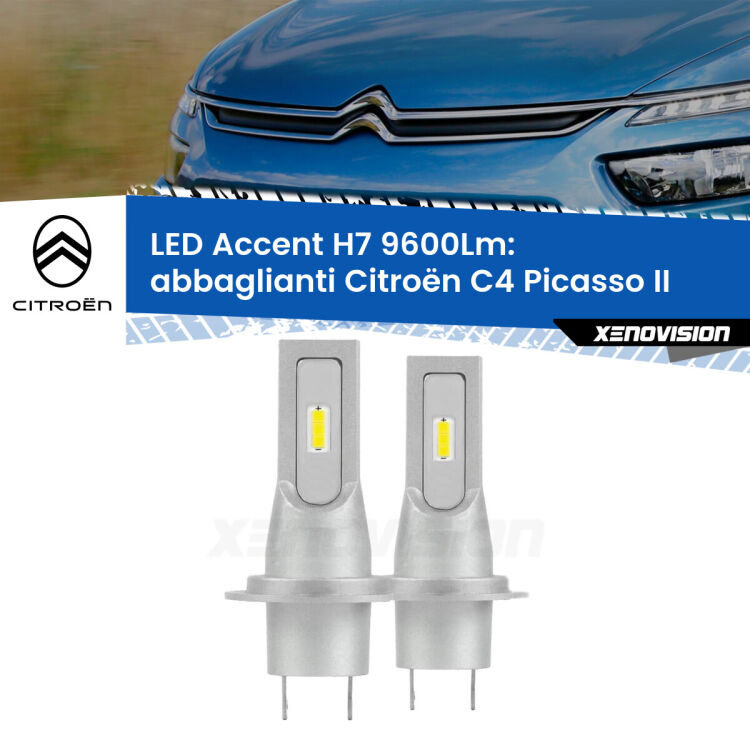 <strong>Kit LED Abbaglianti per Citroën C4 Picasso</strong> II 2013 in poi.</strong> Coppia lampade <strong>H7</strong> senza ventola e ultracompatte per installazioni in fari senza spazi.