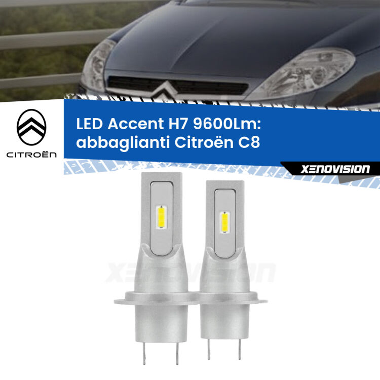 <strong>Kit LED Abbaglianti per Citroën C8</strong>  2002-2010.</strong> Coppia lampade <strong>H7</strong> senza ventola e ultracompatte per installazioni in fari senza spazi.