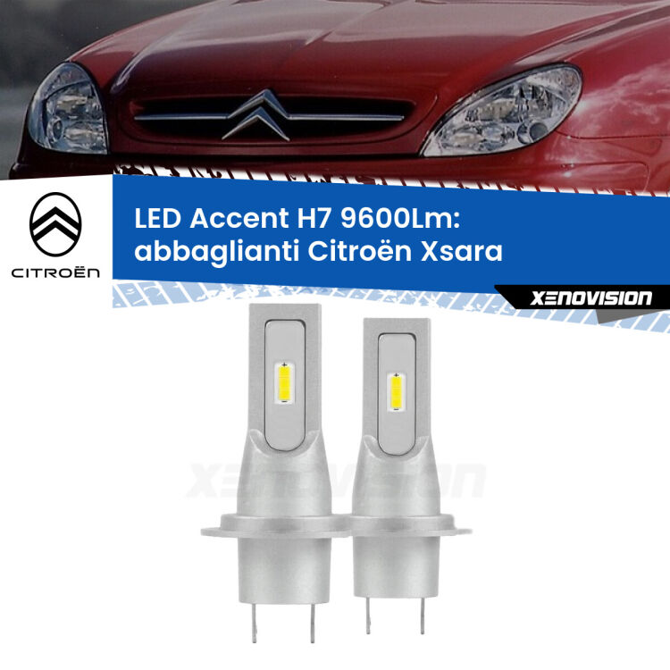 <strong>Kit LED Abbaglianti per Citroën Xsara</strong>  a parabola doppia.</strong> Coppia lampade <strong>H7</strong> senza ventola e ultracompatte per installazioni in fari senza spazi.