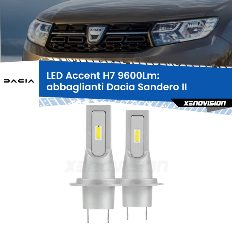 <strong>Kit LED Abbaglianti per Dacia Sandero II</strong>  Stepway.</strong> Coppia lampade <strong>H7</strong> senza ventola e ultracompatte per installazioni in fari senza spazi.