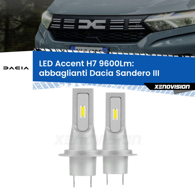 <strong>Kit LED Abbaglianti per Dacia Sandero III</strong>  2020in poi.</strong> Coppia lampade <strong>H7</strong> senza ventola e ultracompatte per installazioni in fari senza spazi.