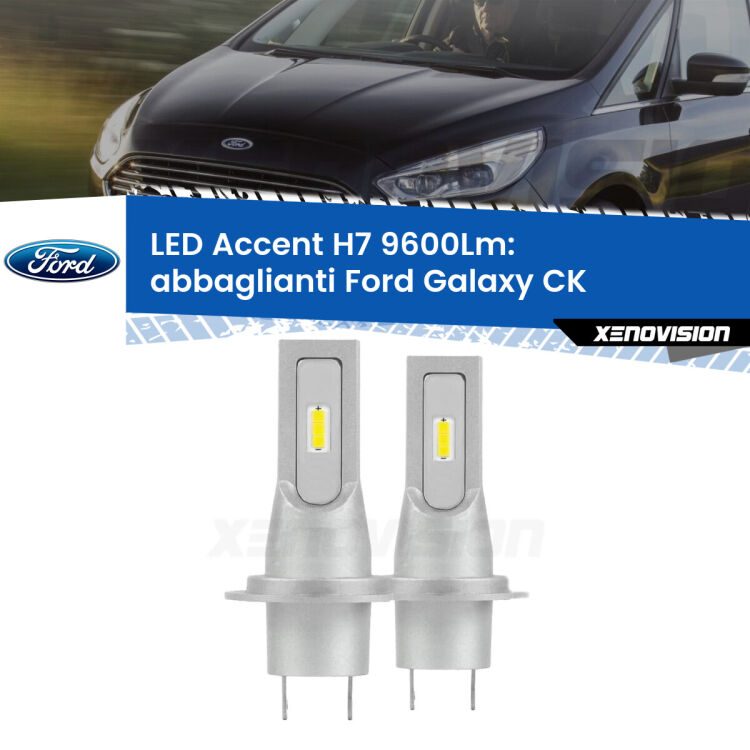 <strong>Kit LED Abbaglianti per Ford Galaxy</strong> CK 2015 -2018.</strong> Coppia lampade <strong>H7</strong> senza ventola e ultracompatte per installazioni in fari senza spazi.