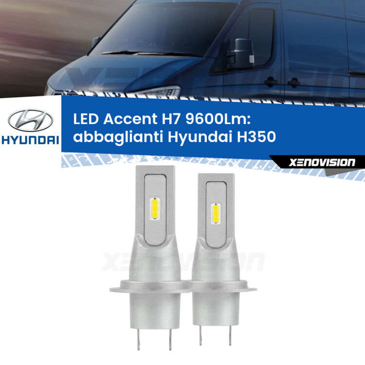 <strong>Kit LED Abbaglianti per Hyundai H350</strong>  2015 in poi.</strong> Coppia lampade <strong>H7</strong> senza ventola e ultracompatte per installazioni in fari senza spazi.