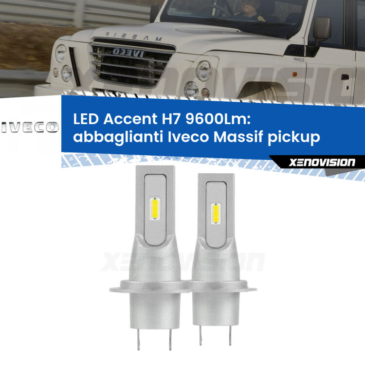 <strong>Kit LED Abbaglianti per Iveco Massif pickup</strong>  2008-2011.</strong> Coppia lampade <strong>H7</strong> senza ventola e ultracompatte per installazioni in fari senza spazi.